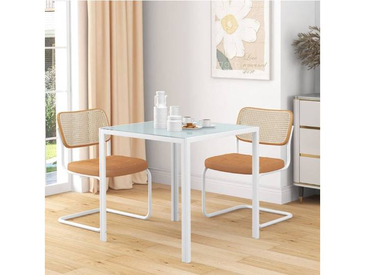 SENVIRO table a manger carree plateau en verre format compact 75x75x75cm blanc