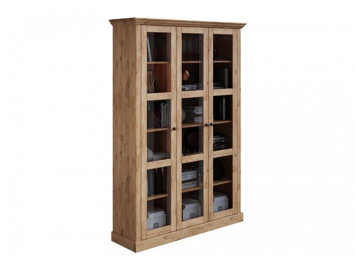 Vitrine GOODPRODUCT Melissa , beige (natur), B:132cm H:192cm T:39cm, Massivholz, Schränke, Vitrine, aus massiver Kiefer, mit viel Stauraum