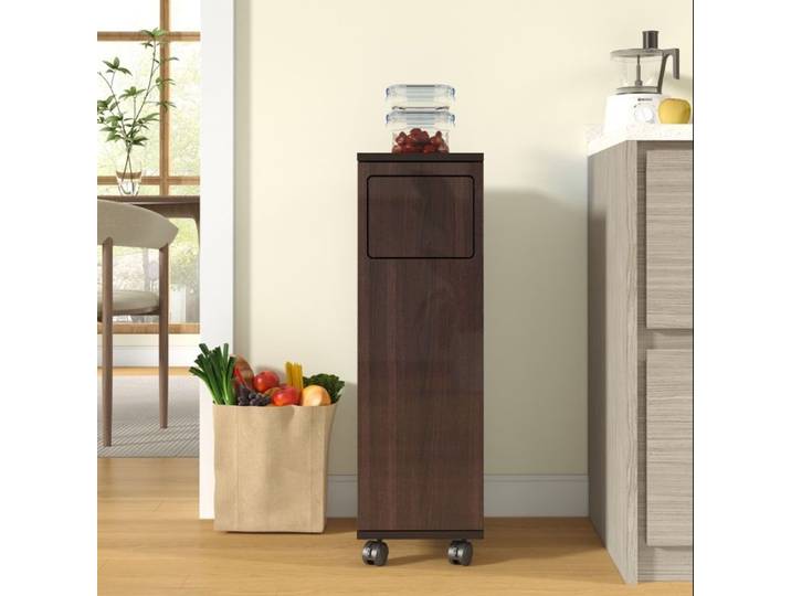Buffet de cuisine - 24 2x35 1x80 2 cm - Meuble poubelle roulant avec 1 porte et support sac poubelle - Marron