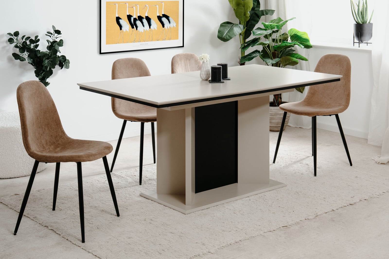 home24 Gannet Uitschuifbare Eettafel Beige/Zwart B: 160 cm, D: 76 cm, H: 90 cm