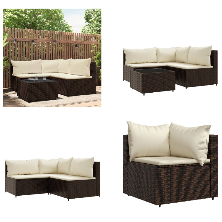 vidaXL 4 tlg. Garten Lounge Set mit Kissen Braun Poly Rattan - Garten Lounge Set - Garten Lounge Sets - Outdoor Lounge Set - Lounge Set Terrasse