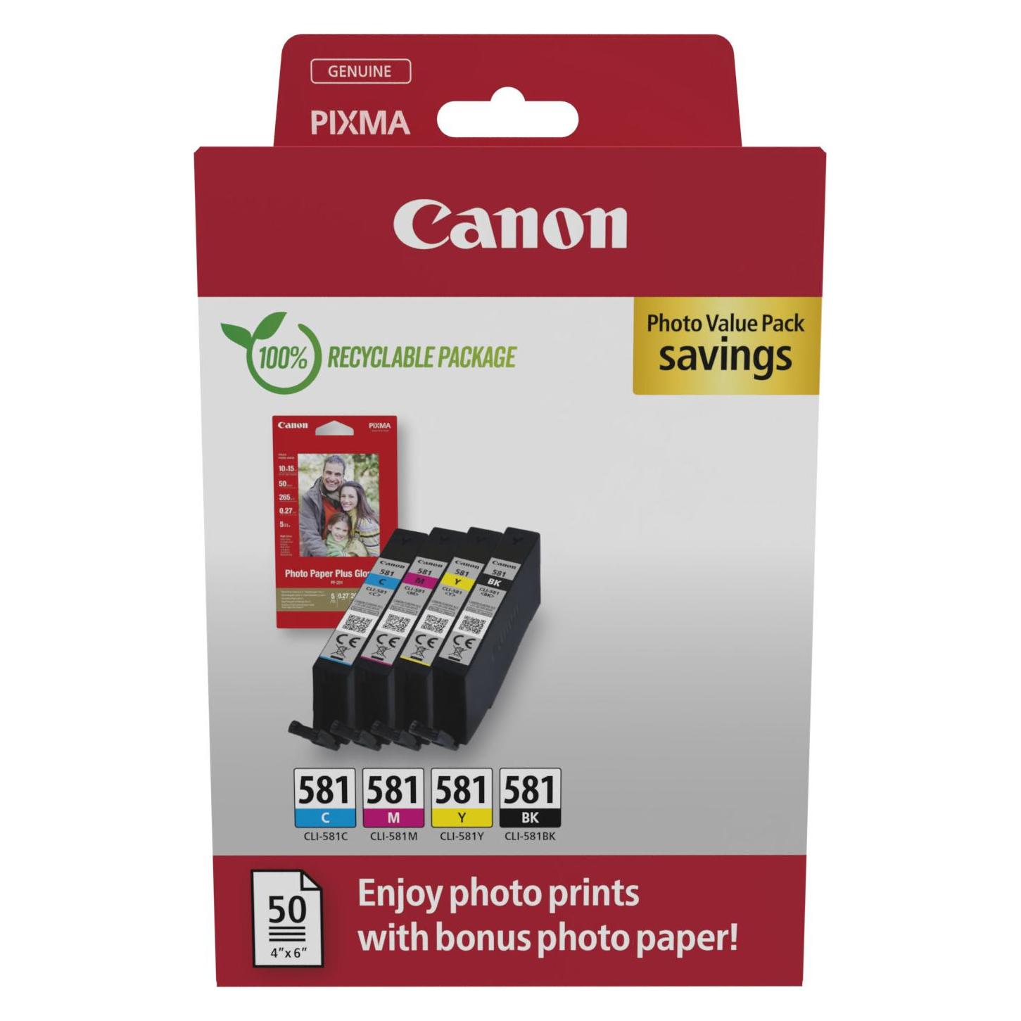 Canon CLI-581 Ink Cartridge BK/C/M/Y (BK, C, M, Y) (2106C006)