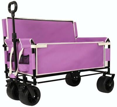 CARMORICO 3-in-1 Convertible Folding Wagon Cart with Bench Seat & Storage - 500lbs Heavy-Duty Utility Wagon, 180L Capacity