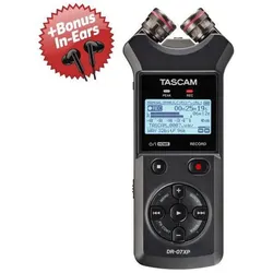 Tascam Audio-Recorder DR-07XP Aufnahmegerät + Bonus In-Ear Kopfhörer, Audiorecorder, Schwarz