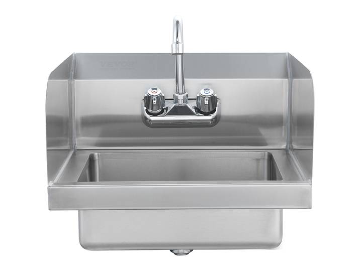 SucceBuy Évier à main commercial avec robinet et éclaboussures latérales Évier en acier inoxydable pour laver le lavabo mural pour restaurant