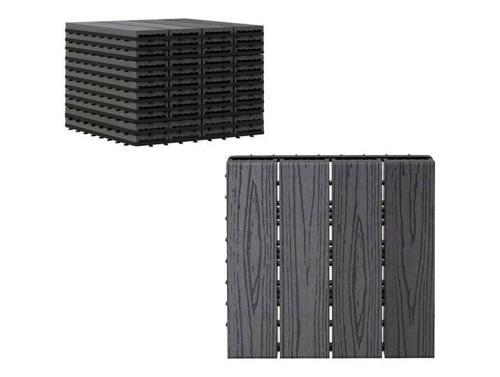 ComfortXL Terrassenplatten 11er-Set De-13763 WPC mit Klicksystem Natur, Grau, Kunststoff, 76.2x5.59x76.2 cm, Teppiche und Böden, Terrassenböden & Balkonböden, Terrassenfliesen