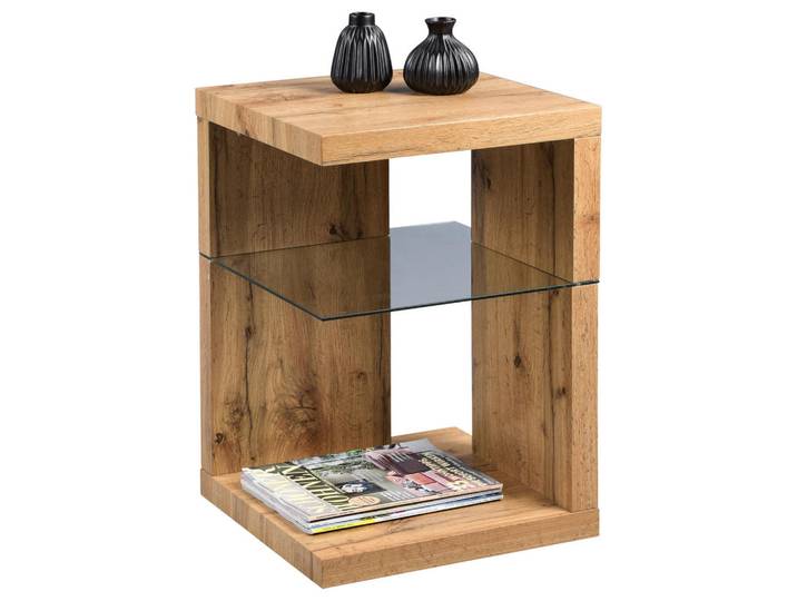 Xora Beistelltisch, Eiche, Glas, quadratisch, Bodenplatte, 40x60x40 cm, offenes Fach, Wohnzimmer, Wohnzimmertische, Beistelltische, Beistelltisch Glas