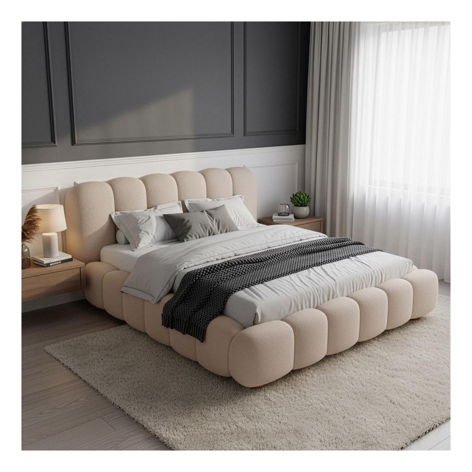 Juskys Polsterbett Catania - Bubble Design mit Bouclé & gepolstert - 180 x 200 cm - Beige