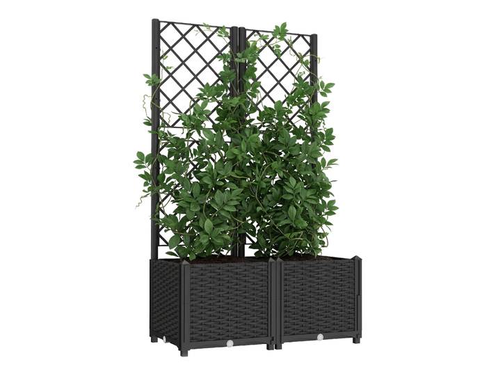 Rankgitter mit Blumenkasten Rattan 80 x 40 x 136 cm schwarz