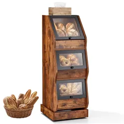 VEVOR Brotkasten Freistehend Brotschrank mit vier Rollen aus MDF Braun Ideal für Bagels, Muffins & Selbstgebackenes Brot, Einschiebbare Klapptüren mit Griffen, Transparentem Acrylfenster, 3 Ebenen