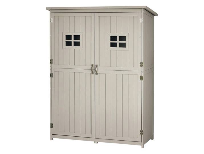 ComfortXL Geräteschuppen De-17565 2 Türen, 2 Fenster mit Bitumendach Grau, Holz, 127.5x164x50 cm, Gartenzubehör, Geräteschuppen