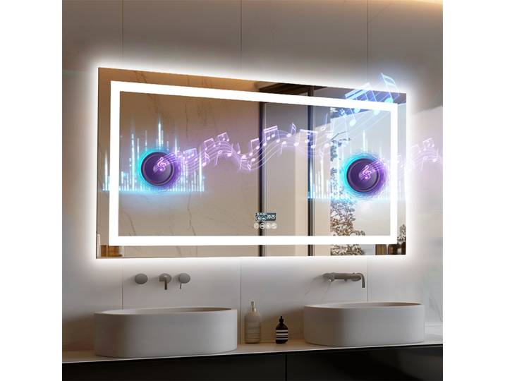 HOMirror-Miroir de courtoisie LED intelligent, monté au mur avec Bluetooth, affichage numérique, avant arrière 4.2, anti-buée pour hall d'hôtel, média