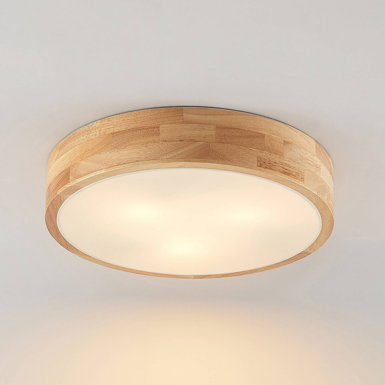 Wooden Ceiling Light Tanju Lindby, dimmable, Light wood, Living / Dining Room, Wood, Country House / Rustic, Ceiling Light
