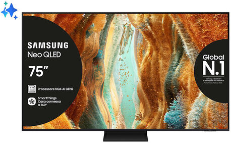Samsung Neo QLED AI TV 75'' QE75QN70FAUXZT 4K Mini LED, Processore NQ4 AI Gen2, 4K AI Upscaling, Motion Xcelerator 144Hz, Neo Quantum HDR, OTS Lite, AirS