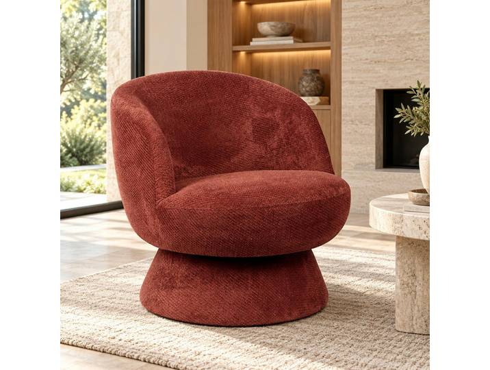 Fauteuil pivotant rétro tissu chenille IENA - Prune
