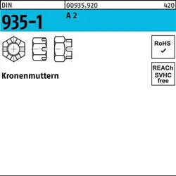 Kronenmutter DIN 935-1 M8 A 2 25 Stück