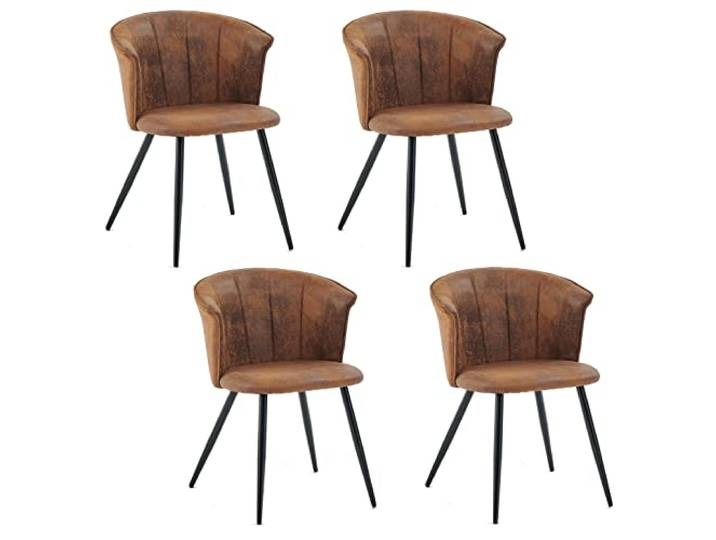 MEUBLE Cosy Esszimmerstühle 4er Set Küchenstuhl Retro Polsterstuhl mit Armlehne Sessel aus Vintage Künstlich Wildledersitz Metallbeine Braun
