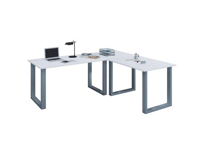 Mid.you Eckschreibtisch, Silberfarben, Weiss, Holzwerkstoff, U-Form, 130x76x190 cm, in verschiedenen Holz-Dekoren erhältlich, Büromöbel, Schreibtische, Eckschreibtisch