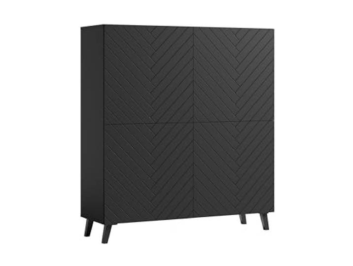 Muebles Slavic Sideboard, 120 cm, 4 Türen, Schwarz, Wohnzimmermöbel, gewellte Fronten, mit Beinen