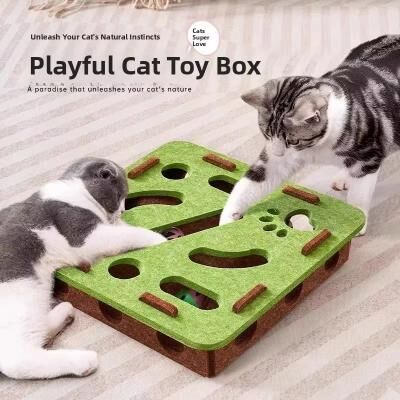 Uplifted Goods Felt Puzzle Box Cat Toy With Rolling Ball grey round