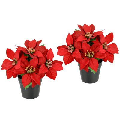 Kunstblume I.GE.A. "Poinsettia im Topf", rot, B:16cm H:17cm L:16cm, Polyester, Kunstpflanzen, 2er Set Künstliche Blume Weihnachtsstern Christstern Weihnachtsdeko