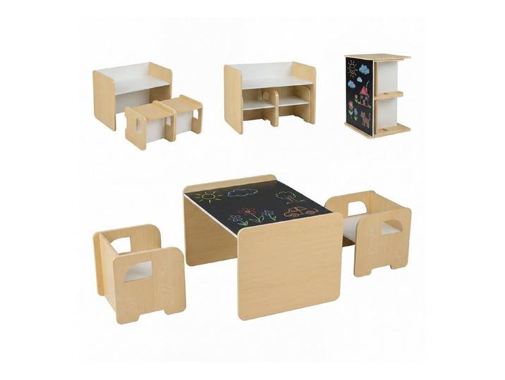 COSTWAY Kindersitzgruppe, (3-tlg), Spieltisch mit 2 Stühlen, Tafel, ab 3 Jahren