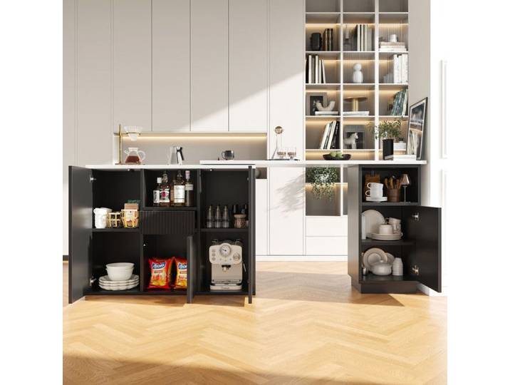 Table de bar extensible 360° pivotante198.5x30x75cm Table debout Table haute avec Espace de stockage et établi en marbre Noir