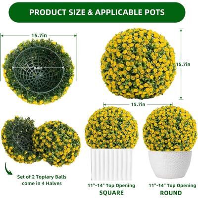 YUN Set of 2 UV-Resistant Artificial Boxwood Topiary Balls