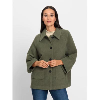 Outdoorjacke HEINE, Damen, Gr. 42, grün (khaki), 50% Polyester, 50% Wolle, meliert, unifarben, Jacken Outdoorjacke