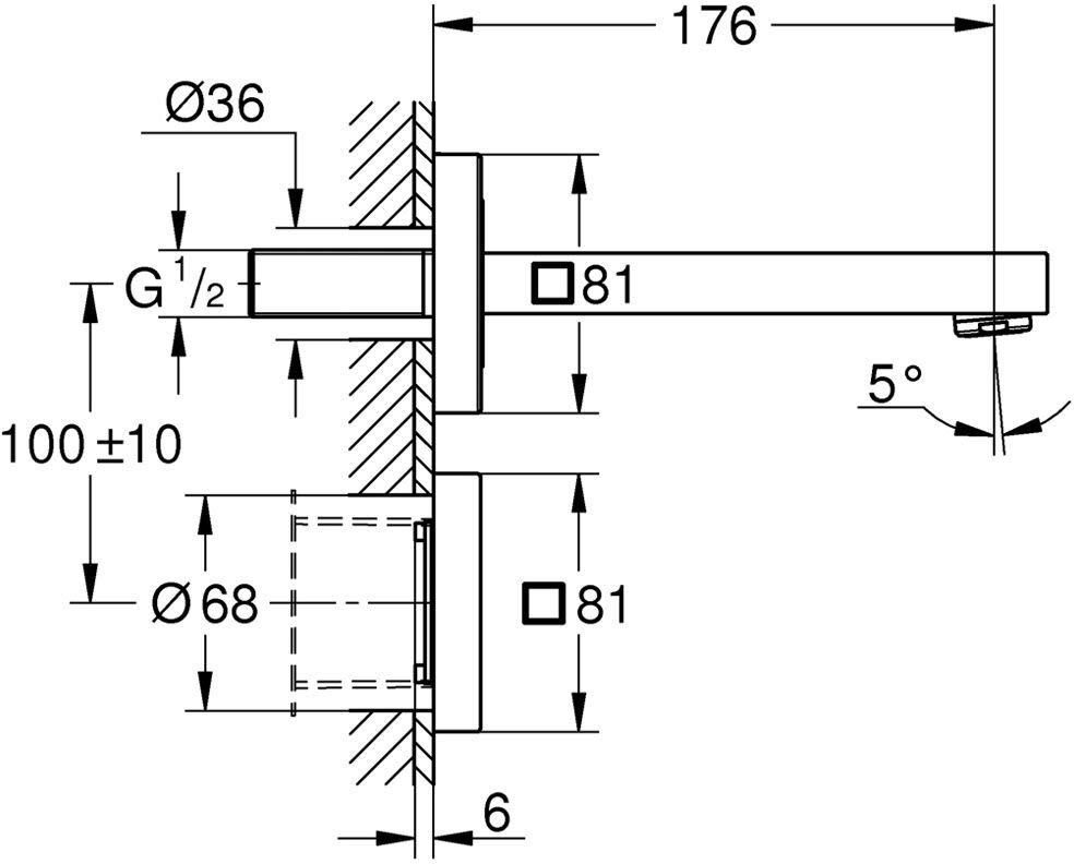 Grohe Eurocube E Infrarot-Elektronik für Waschtisch-Wandarmatur ohne Mischung