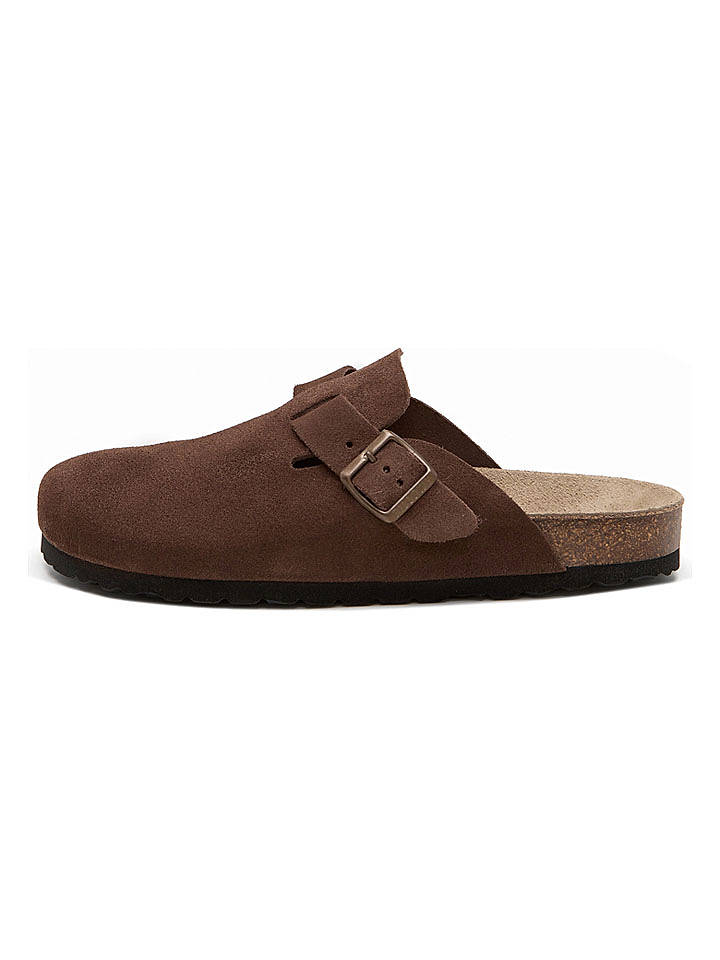 billowy Leder-Clogs in Braun - 45