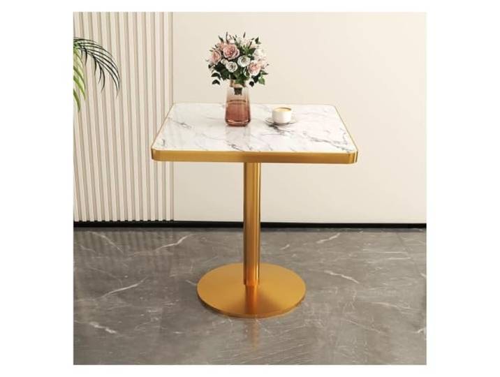 ZCXMNL Moderner Quadratischer Esstisch for 2–4 Personen, Freizeit-Bistrotisch Mit Goldener Metallbasis Mit Tischplatte In Marmoroptik for Esszimmer, Bar, Küche, Bäckerei(80x80x75cm)