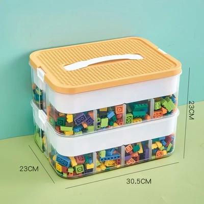 Inspire Select Transparent Stackable LEGO Storage Box Dustproof & Moisture Proof Plastic Organizer For Kids Building Blocks & Toys 2 Layer Yellow