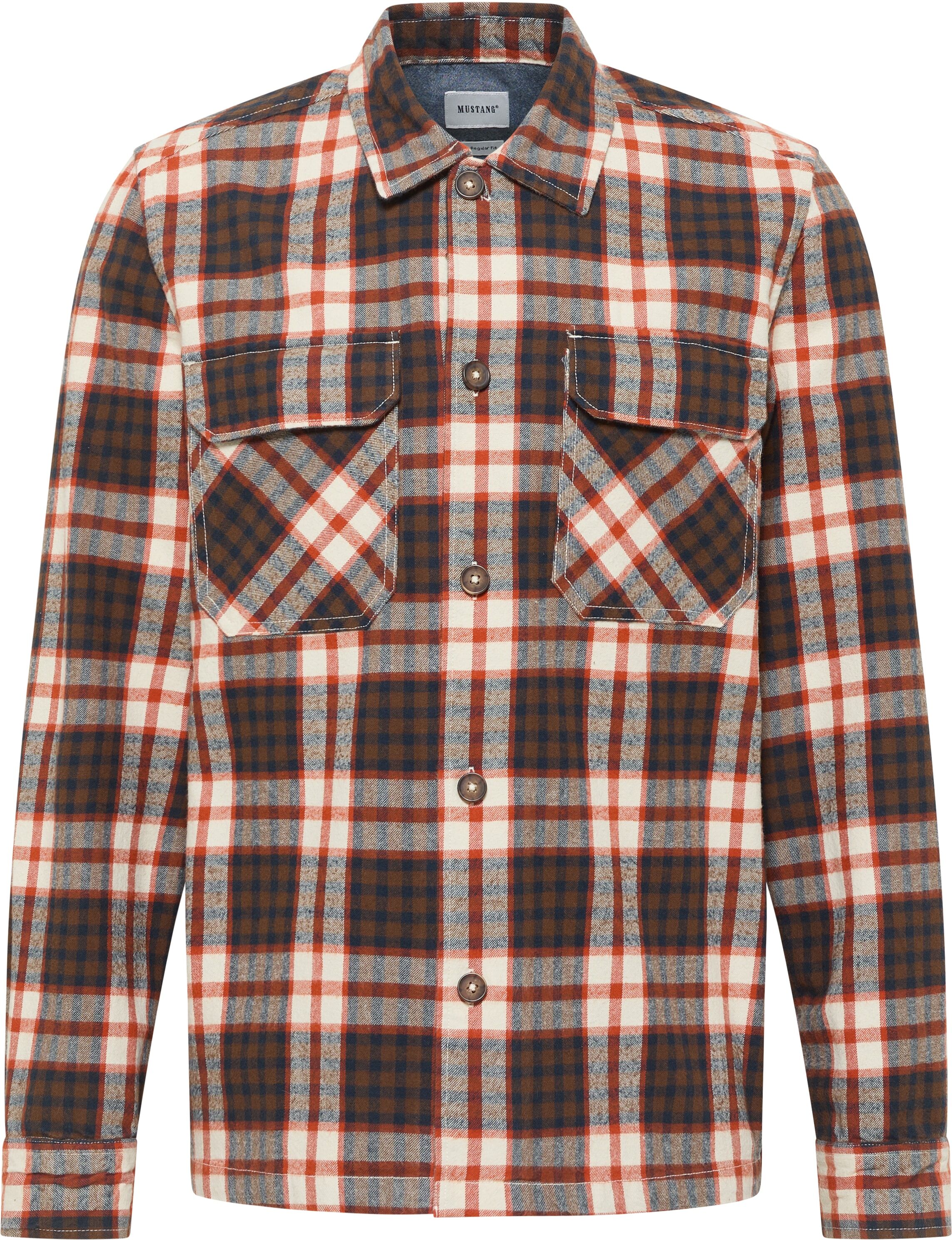 Langarmhemd MUSTANG "Style Dayton", Herren, Gr. XL, N-Gr, orange (middle check orange), Web, Obermaterial: 100% Baumwolle, kariert, regular fit, Hemden Langarmhemd, kariert