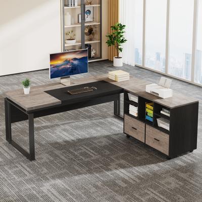 BLUEBELL "63"" L-Shaped Computer Desk Executive Desks with Reversible File Cabinet and Storage Drawers for Home Office"