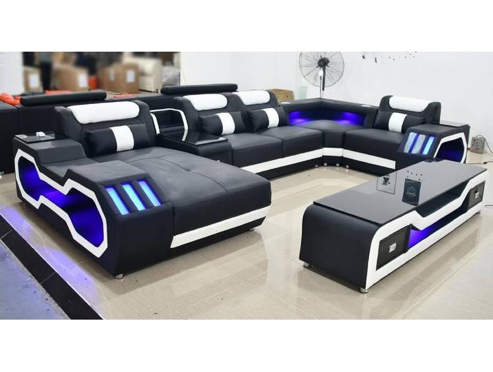 JVmoebel Wohnlandschaft Schwarzes U-Sofa mit verstellbaren Rückenlehnen und Lederbezug, Made in Europa