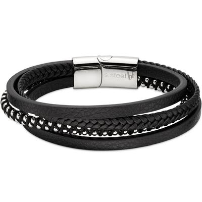 Lederarmband BRUNO BANANI "Edelstahl-Lederarmband edelstahlfarben und schwarz", schwarz (edelstahlfarben, schwarz), Armbänder, Damen, 20cm, Edelstahl Leder, Edelstahl, Leder, Lederarmband