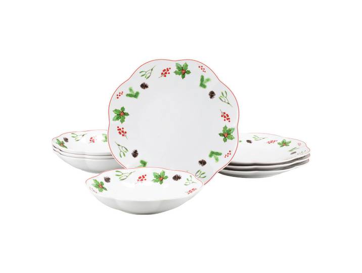 Creatable Tafelservice Naomi Weihnachten, Mehrfarbig, Weiß, Keramik, 8-teilig, Weihnachten, stapelbar, Essen & Trinken, Geschirr, Geschirr-Sets, Tafelservice