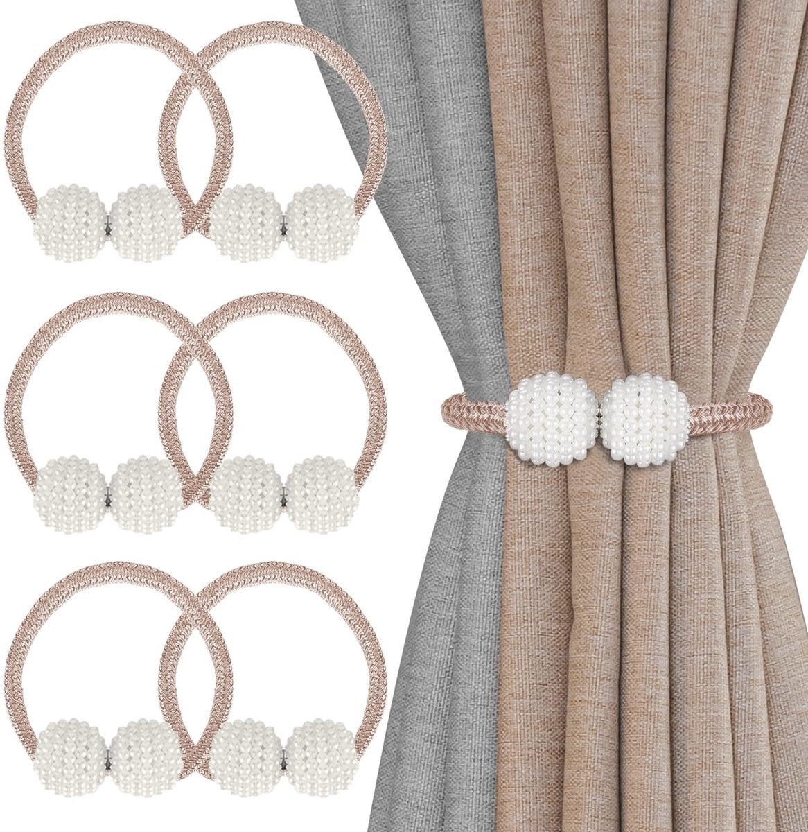 Dailygoods Magnetische Gordijnhouders - 6 Stuks - Decoratieve Parelgordijnbinders met Sterke Magneten