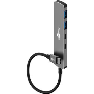 Goobay USB-Hub Slim 4-Port 79159, grau, mit Metallgehäuse, 4 USB 3.0 Ports, Anschluss-Stecker USB-C