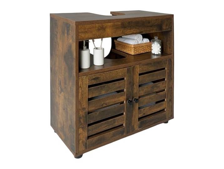 Relaxdays Meuble sous lavabo\, H x L x P : 63 x 60 x 30 cm\, 2 Compartiments\, MDF\, Meuble de Salle de Bain\, Brun
