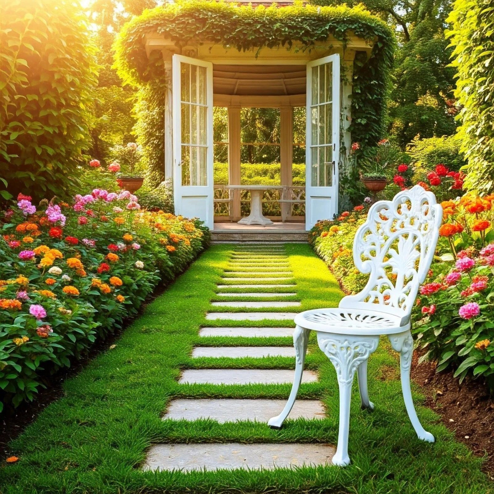 QLS Retro Gietijzeren Tuinstoel voor Balkon en Terras