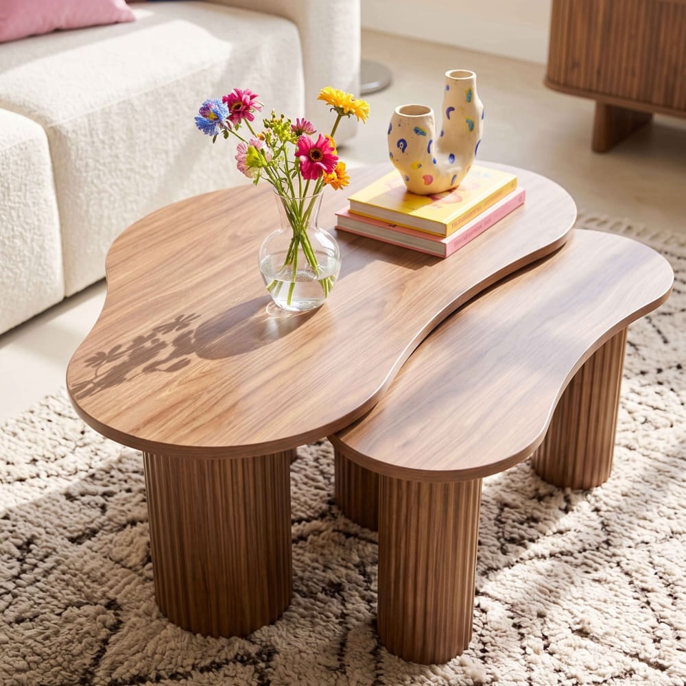 Oviala Tables basses gigognes en mélaminé bois foncé Beige 100x38x60cm