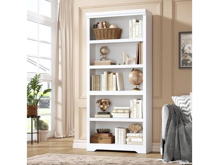 Bibliothèque à étagères réglables - Garvee - 5 niveaux - 80 cm de largeur - Blanc - 80x30x174 5 cm - MDF haute densité