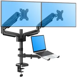 Neuer Schreibtischhalter Triadyn TriMount für zwei Monitore und einen Laptop Ergonomisch Verstellbar Drehbar TRD-BLK-3AL-13"-32"