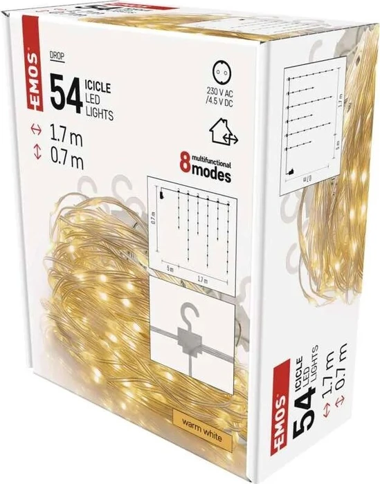 EMOS LED-Weihnachtstropfenkette - Eiszapfen, 1,7 m, innen und außen, warmweiß, Programme
