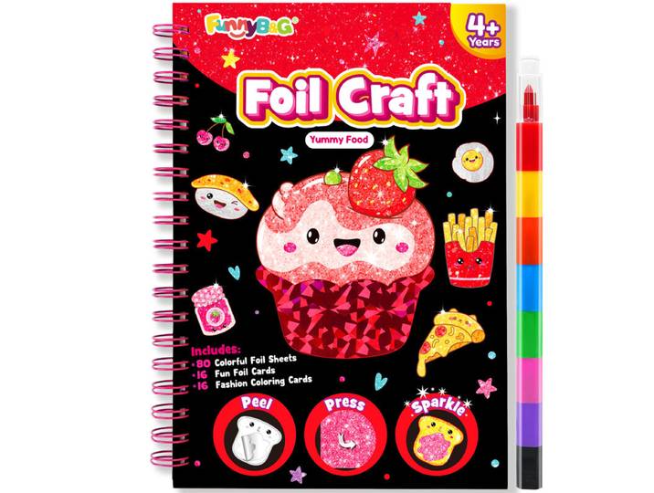 Kit de Création Art en Feuille Série Alimentation, 1 Set, Activité Créative DIY sans Salissure, Jouet de Voyage, Cadeau d'Anniversaire pour Enfants 4-9 Ans