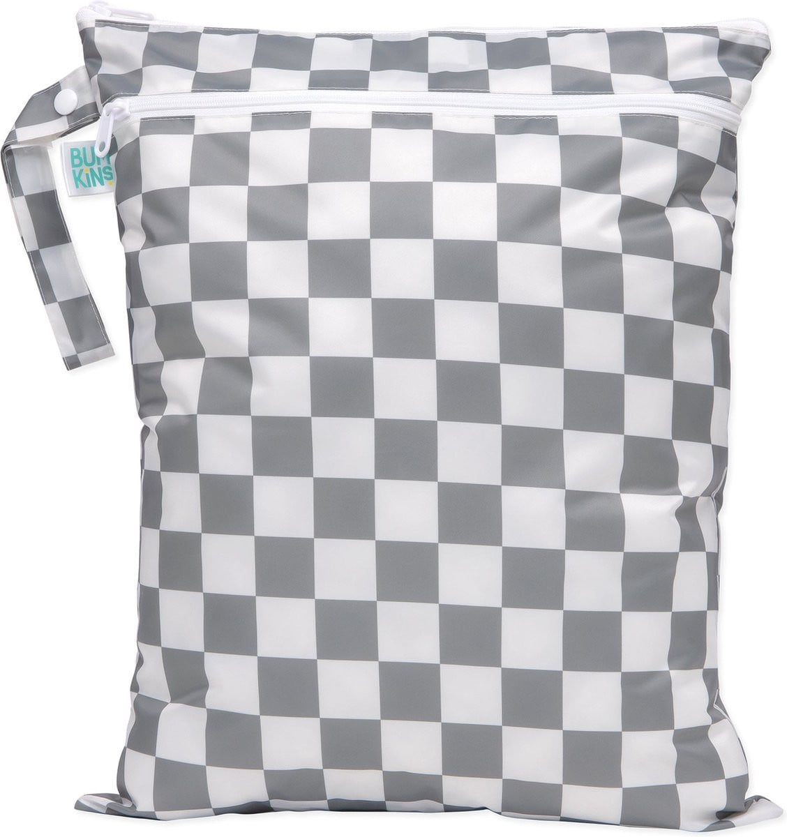 Bumkins Wet/Dry Bag - Waterdichte tas met 2 vakken voor nat en droog - Charcoal Check - 32 x 40 cm