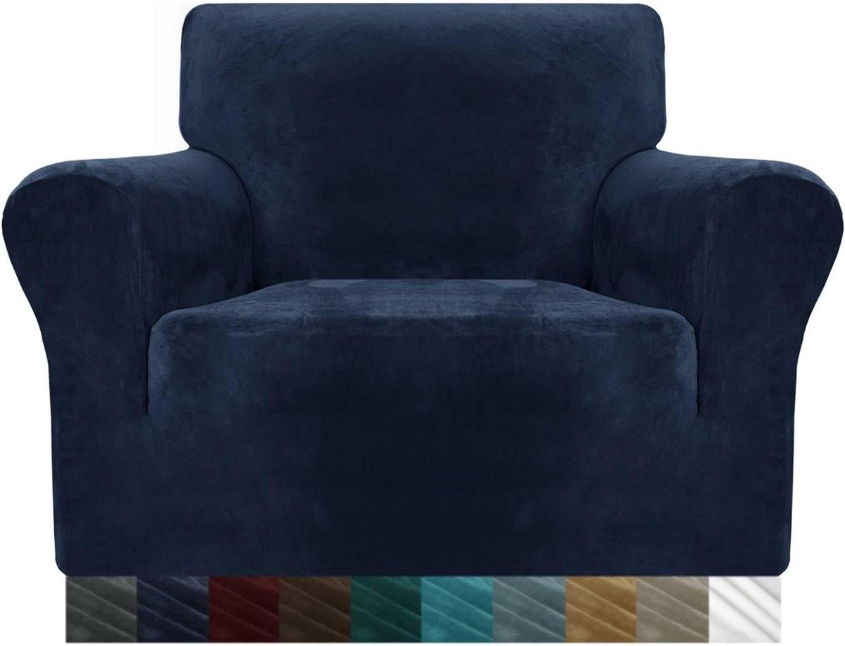 Donkerblauwe fluwelen stoelhoes voor 1-zits fauteuil