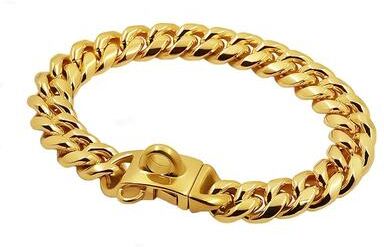 Inspired Living Luxury Stainless Steel Dog Collar 14mm Gold Cuban Link Chain For Small, Medium & Large Dogs gold 66cm(26inch)